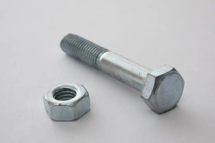 Hexagon head screw with shank and hexagon nut, steel screw, machine screw, wrench screw