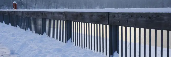 Fence with snow, Meschede, Sauerland, North Rhine-Westphalia, Germany, Europe