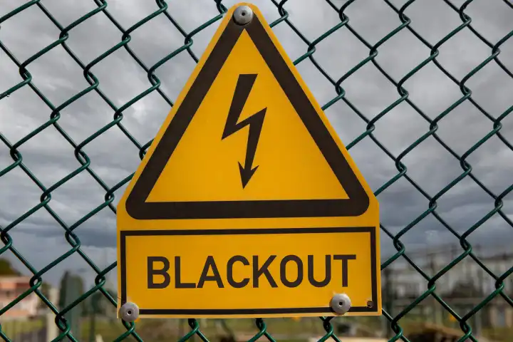 Symbolic image: Under a sign that usually warns of high voltage is the word blackout