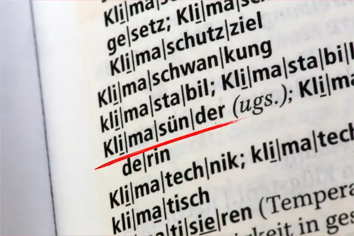 Symbol image climate sinner, excerpt from the 28th edition of the Duden dictionary