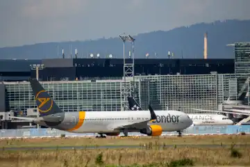 Ein Passagierflugzeug der Condor am Flughafen Frankfurt am Main
