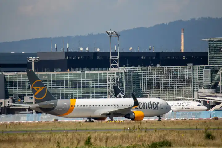 A Condor passenger airplane at Frankfurt am Main airport