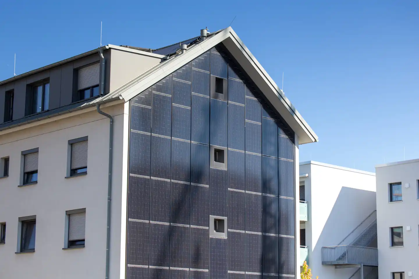 Apartment building with solar façade in FRANKLIN, a former US residential quarter in Mannheim, Germany