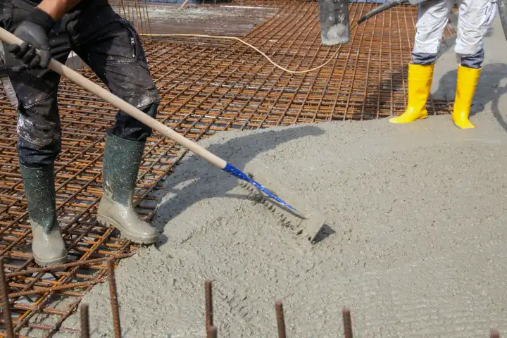 Delivery of ready-mix concrete to the construction site of a residential building