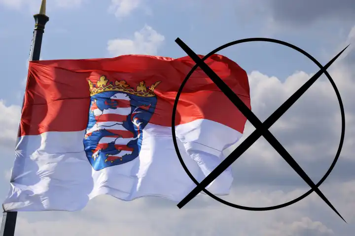 The state flag of Hesse and an election cross. On October 8, 2023, the next state elections will be held in Hesse (Symbolic image, Composing)