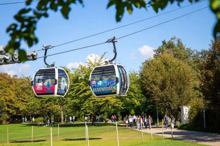 BUGA (Federal Horticultural Show) Mannheim 2023: The cable car connects the two exhibition sites Luisenpark and Spinellipark with each other