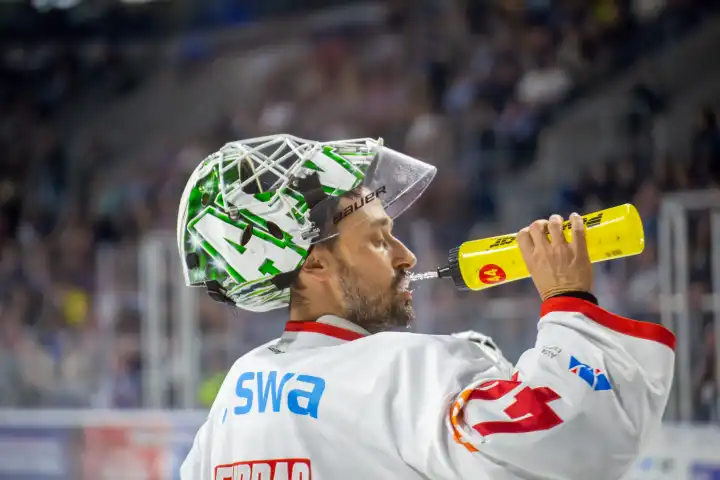 Goalkeeper Dennis Endras during his Augsburg Panthers' game at his former club Adler Mannheim