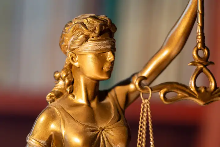 Nahaufnahme einer Justitia als Symbolbild für Gerichtsurteile,Rechtsprechung, Gerechtigkeit usw.