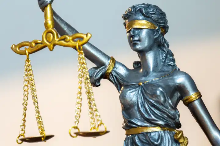 Nahaufnahme einer Justitia als Symbolbild für Gerichtsurteile, Rechtsprechung, Gerechtigkeit usw.