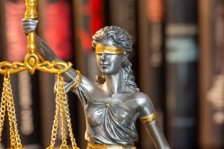 Nahaufnahme einer Justitia als Symbolbild für Gerichtsurteile, Rechtsprechung, Gerechtigkeit usw.