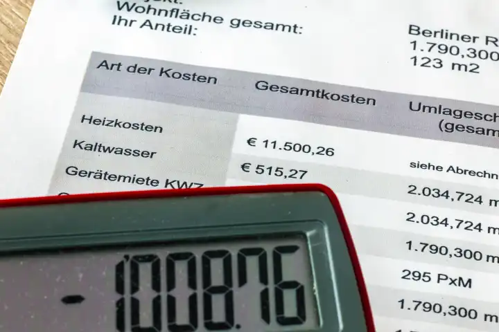 Symbolic image of service charges: Close-up of a symbolic service charge statement