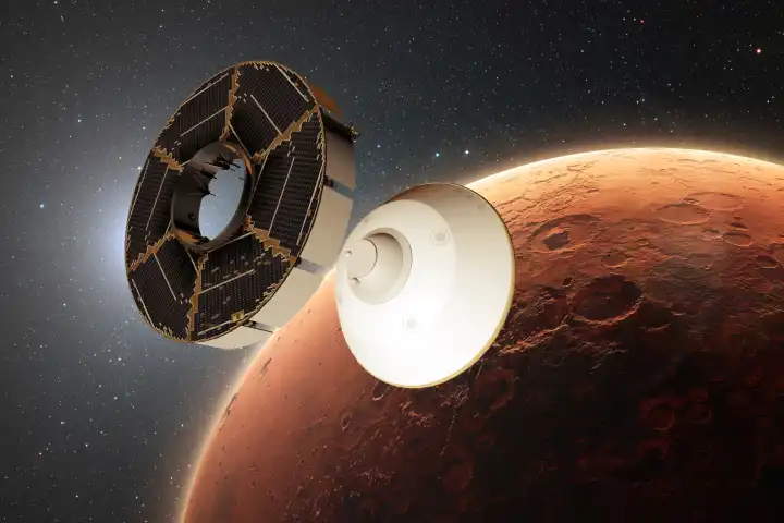 Perseverance Rover's Cruise Stage Separation. Satellitenmodul bringt Fracht zum roten Planeten Mars