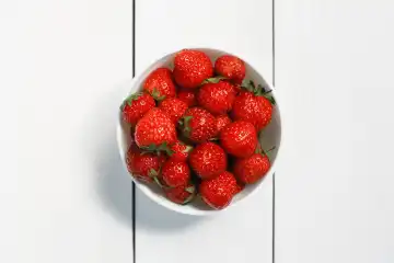 Bowl of strawberries top view