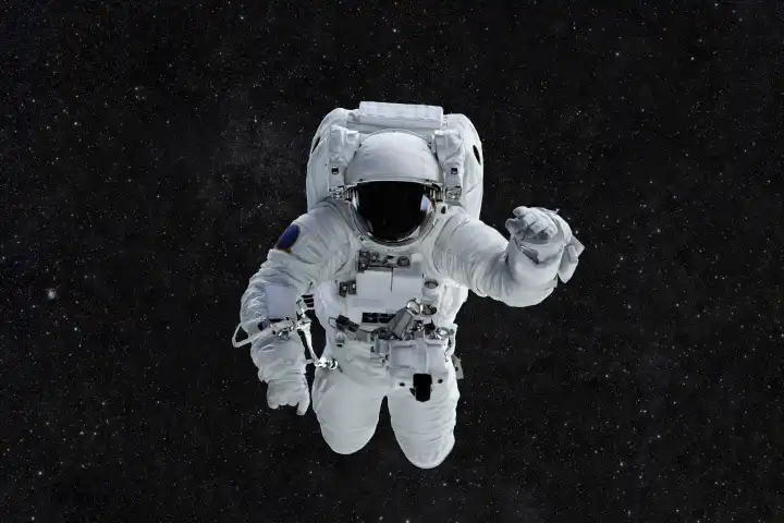 Weltraumfahrer reist auf einem Hintergrund von Sternen. Astronaut Weltraum