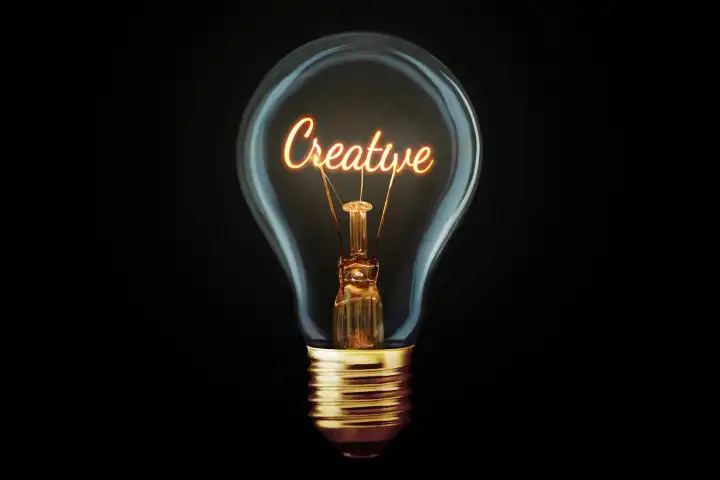 Creative Glühbirne mit einer Spirale Creative leuchtet auf einem schwarzen Hintergrund, Konzept. Gedankengenerator, kreative Idee. Anders denken. Marketing. Wachstum und Lernen