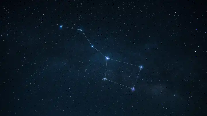 Sternenhimmel mit leuchtenden Sternen und Sternbild Ursa Major Linie. Astrologie, Konzept. Sternhoroskop und Wahrsagerei