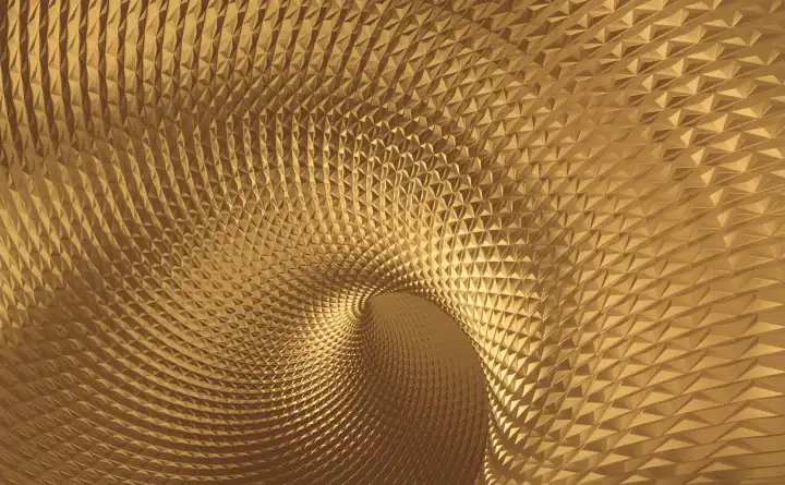 Die Drallabstraktion mit goldenem metallisch glänzendem Muster. Luxuriöser Hintergrund oder Hintergrund, 3D-Render