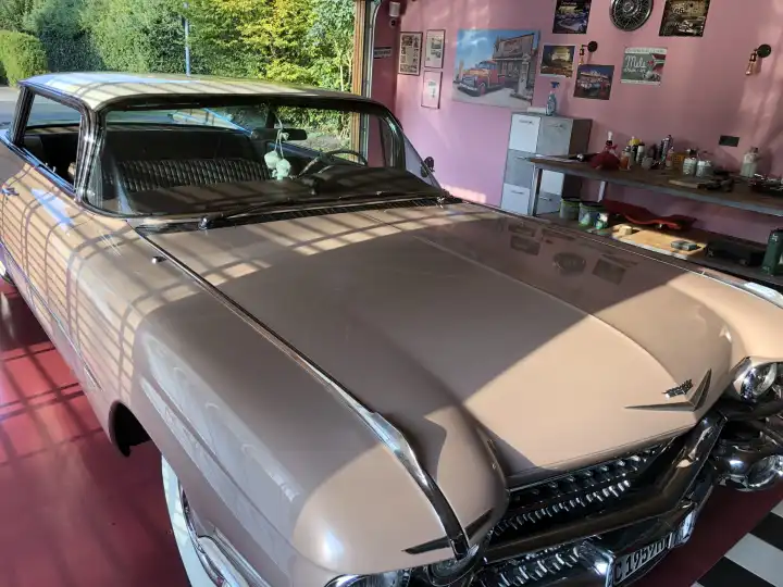 Pink Cadillac in Garage