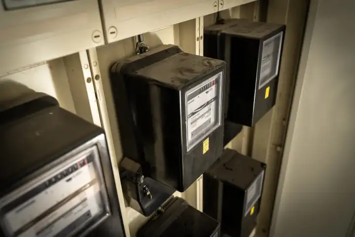 Stromzähler in einem Strom Kasten in einem Privathaus, Steigende Energie Preise