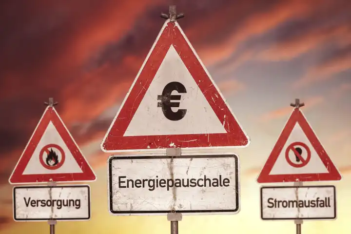 Energie und Strom Konzept, Schild mit der Aufschrift: Energiepauschale FOTOMONTAGE