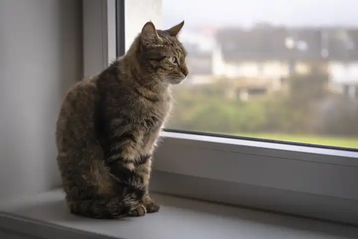 8 November 2020: Cat sitting at an open window