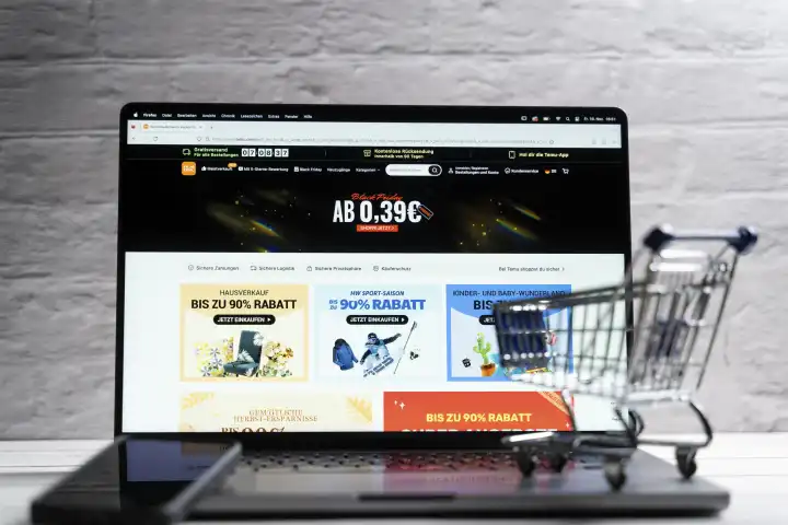 Temu Online-Shop Website auf einem Laptop Bildschirm