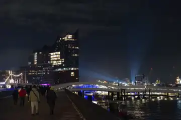 Hamburg, Germany - December 2, 2023: The Elbphilharmonie in Hamburg illuminated at night
