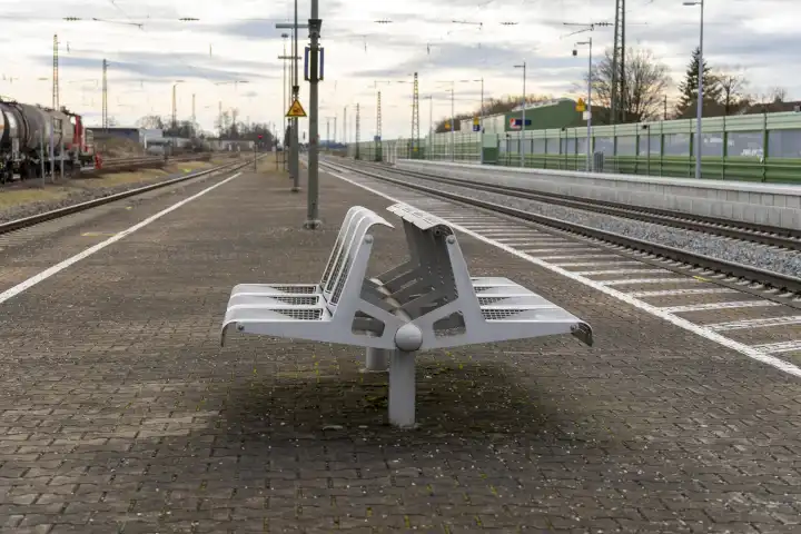 Gablingen, Bavaria, Germany - January 26, 2024: GDL strike symbolic image, an abandoned train station without trains or passengers during the rail strike in Gablingen, Bavaria