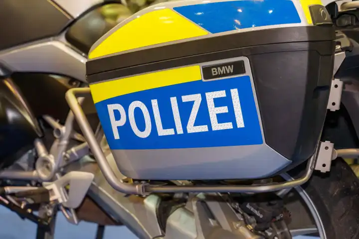 Polizei Motorrad auf der Frühjahresausstellung AFA Messe in Augsburg