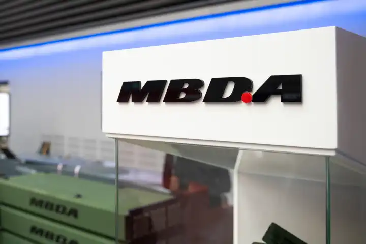Schrobenhausen, Bavaria, Germany - March 5, 2024: MBDA logo of the weapons and missile manufacturer in Schrobenhausen, Bavaria