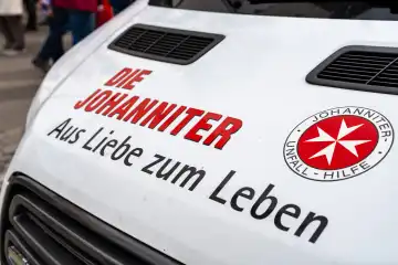 Schwabmünchen, Bavaria, Germany - March 17, 2024: Vehicle with logo: Johanniter-Unfall-Hilfe