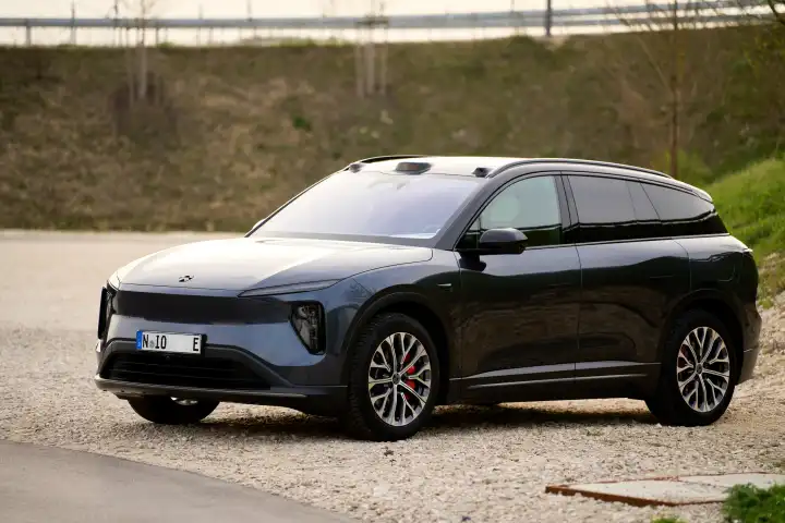 Bavaria, Germany - April 7, 2024: Nio ET6 electric car from the Chinese electric car manufacturer Nio