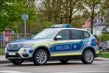 Augsburg, Bavaria, Germany - April 17, 2024: Police car of the Bavarian police in Augsburg