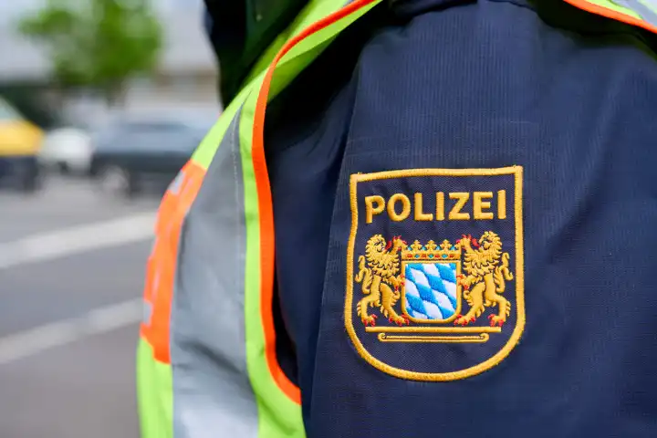 Augsburg, Bavaria, Germany - April 17, 2024: Police officer in uniform of the Bavarian police