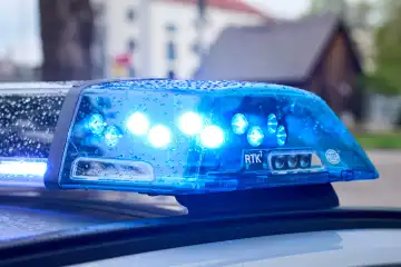 Augsburg, Bavaria, Germany - April 17, 2024: Police blue lights on a police car. Symbolic image police operation