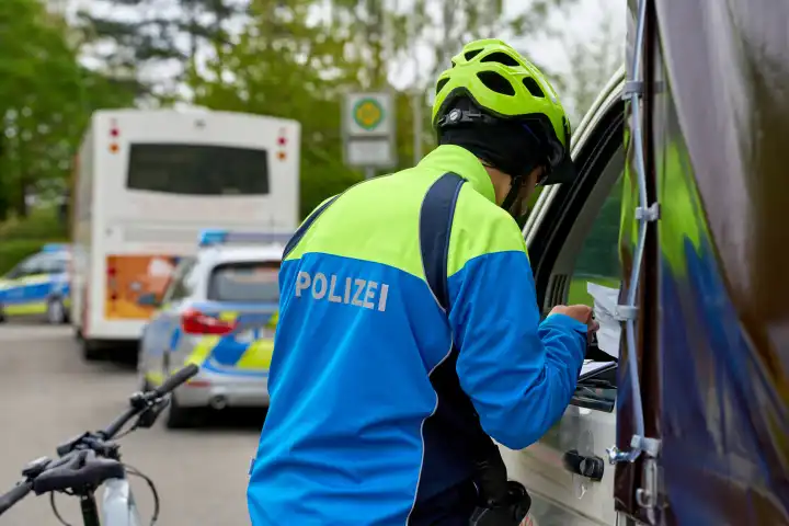 Augsburg, Bavaria, Germany - April 19, 2024: Speed camera marathon in Bavaria. Traffic control and speed enforcement by the police in Augsburg