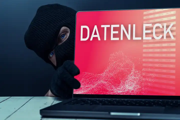 April 23, 2024: Internet data leak on platforms, concept of data leak and data breaches with personal data. PHOTOMONTAGE
