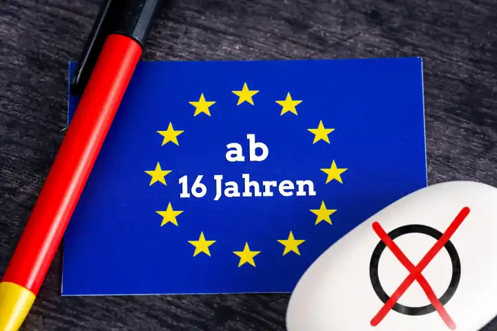 April 23, 2024: Minimum voting age / voting age for the right to vote in elections to the European Parliament / European elections lowered to 16 years instead of 18 years. PHOTOMONTAGE