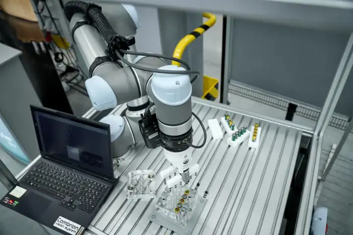 Batterie Roboter des Frauenhofer Instituts ausgestellt in der KI-Forschungshalle („Halle 43“) der Universität Augsburg
