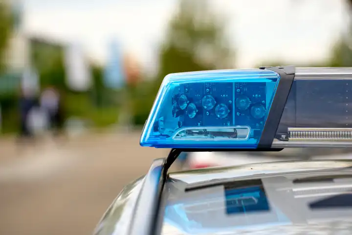 Augsburg, Bavaria, Germany - April 24, 2024: Blue light on a police car