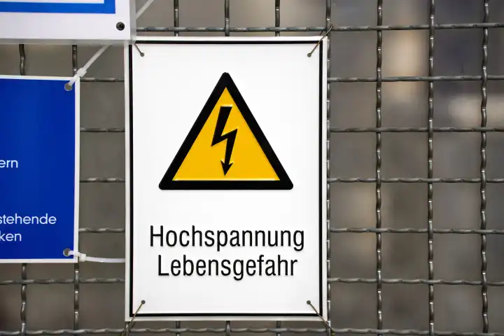 11 April 2024: Warning sign on an electrical installation: High voltage danger to life