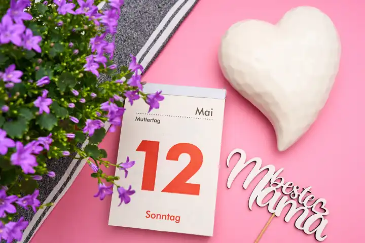 Augsburg, Bavaria, Germany - April 25, 2024: Mother's Day, calendar page with date May 12