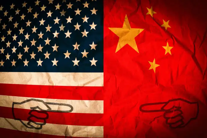Symbolbild Handelskrieg und Konflikt zwischen China und den USA. FOTOMONTAGE