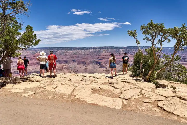 Arizona, United States of America - June 6, 2024: Visitors and tourists in Grand Canyon National Park in the state of Arizona, USA. Popular hotspot for a vacation in America