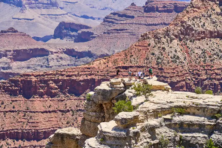 Arizona, United States of America - June 6, 2024: Visitors and tourists in Grand Canyon National Park in the state of Arizona, USA. Popular hotspot for a vacation in America