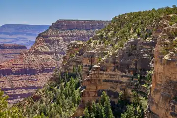 Blick auf die Landschaft und Felsen des Grand Canyon Nationalpark im Bundesstaat Arizona, USA 