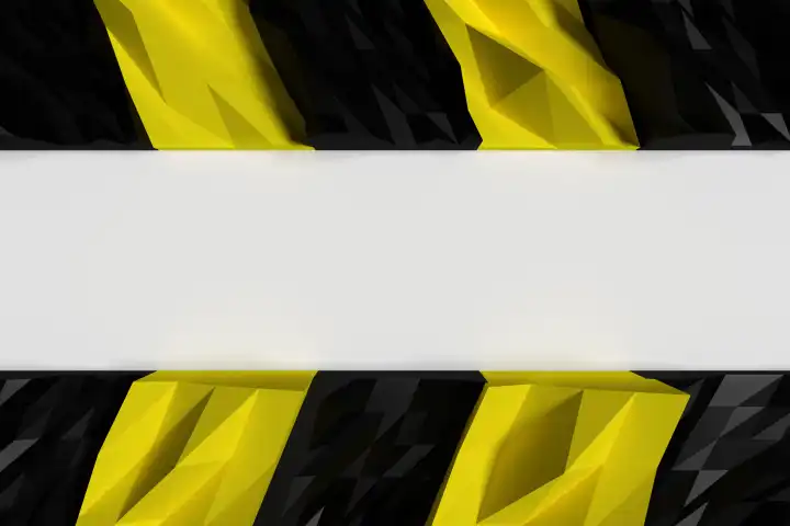 3D Rendering of Black and Yellow Polygon Warning Zone Pattern on White Background