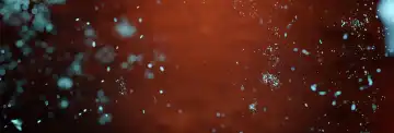 Industrieller abstrakter roter Hintergrund mit fliegenden blauen Partikeln