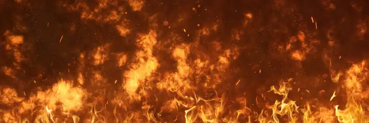 Grunge-Wand mit loderndem Feuer im Panoramaformat