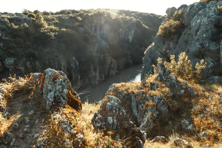 rocky landscape with the drini river in the region of Gjakova, Kosovo